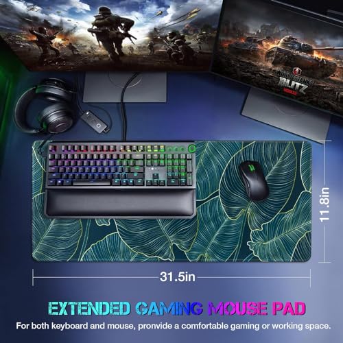 BIGTHREE Gaming Mouse Pad, Computer Desk Mat, Waterproof and Oil Proof Table Mat, Leather Table Mat, Washable Keyboard Pad, Rubber Bottom Sewn Edges, Soft and Comfortable, Thickened