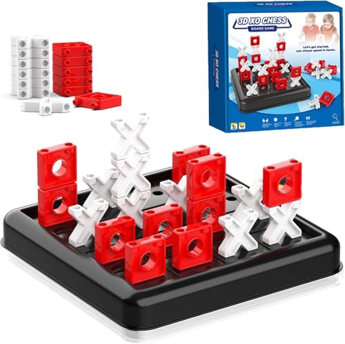 KALEDE® 3D Tic Tac Toe Game, 4 in a Row Noughts and Crosses Game, Classic Portable Xo Chess Board Games, 2 Player Interactive Holiday Travel Family Games, Fidgets Toy for Kids & Adults