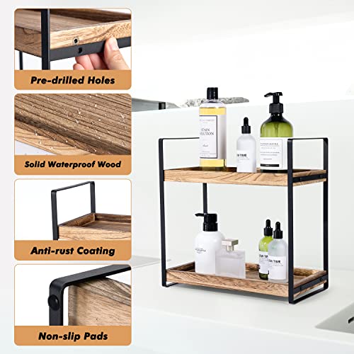 Giftacity 2-Tier Countertop Organizer for Bathroom Counter Wood Bathroom Counter Organizers Shelf Cosmetic Storage, Standing Vanity Tray for Bathroom Organization and Decor