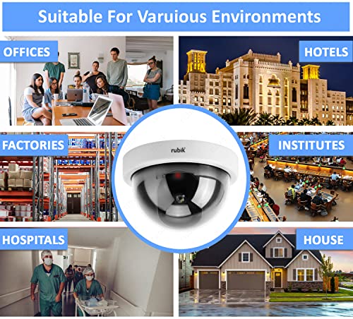 Rubik 2pcs Dummy Security Cameras with Flashing LED Light Fake CCTV Surveillance Simulation Camera Security Indoor Dome Camera with LED Light (Basic, Black)