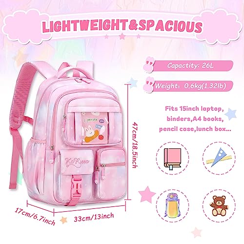 Azonee Backpack for Kids, School Bag for Girls Lightweight & Multi Compartment School Bag for Teenagers Water Resistant & Large Capacity School Bag (Pink)