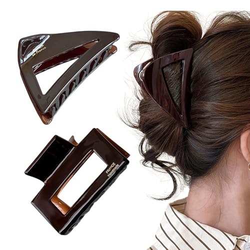 TMEOSK 2 PCS Hair Clips, Square Cutout and Triangle Design, Unique Korean Geometric Shape and Chocolate Color Matching, Suitable hair accessories for women