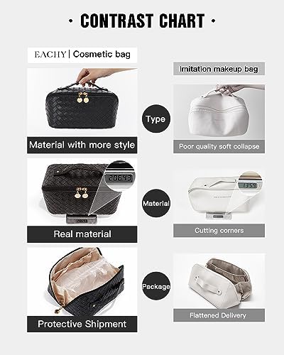 EACHY Travel Makeup Bag,Large Capacity Cosmetic Bags for Women,Waterproof Portable Pouch Open Flat Toiletry Bag Make up Organizer with Divider and Handle