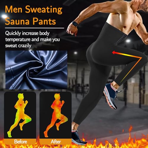 Men's Sauna Sweat Leggings, High Waist Tummy Control, Compression Slimming Pants