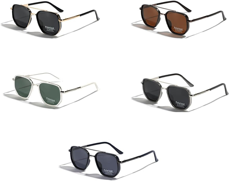 LIGOES TR90 Polarised Sunglasses Retro Square Flattop Sunglasses Double Bridge Full Frame UV400 Lens Glasses