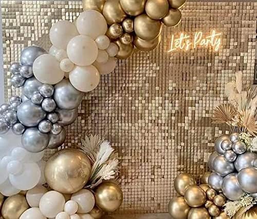 FlavorThings Easy Setup 24 Panels Light Gold Sequin Shimmer Wall Backdrop Panels for Party Decor for Wedding, Anniversary, Birthday, Engagement and Bachelorette Party (Light Gold, 24)