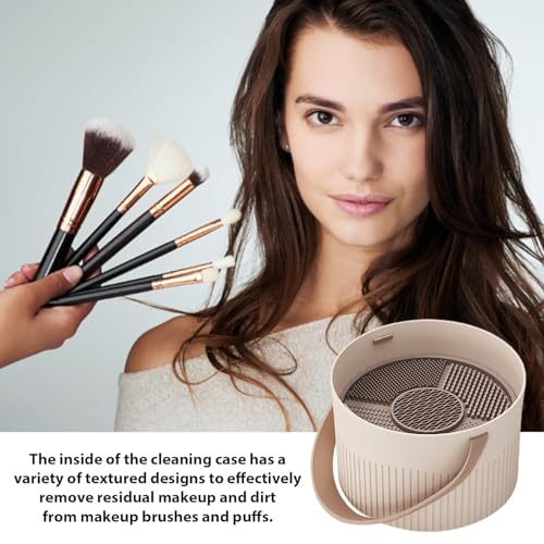STAYOUNG Makeup Brush Scrubber - 2 in 1 Portable Makeup Brush Cleaner, Silicone Makeup Brush Cleaner for Clean and Dry Makeup Brush, Portable Washing Tool for Makeup Brush, Sponge, Puff (Khaki)
