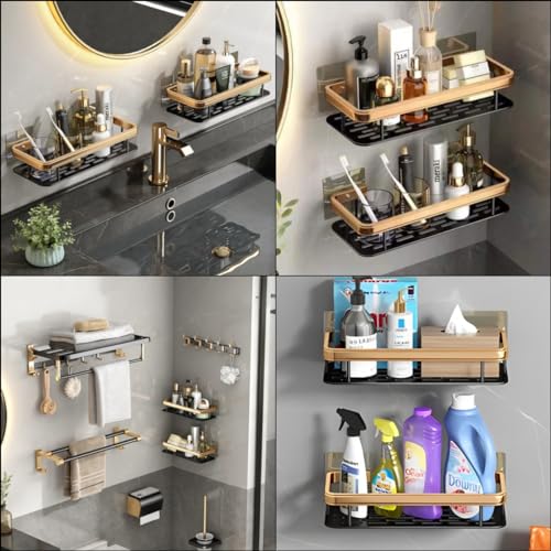 Beauenty 2-Pack Rust-Proof Stainless Steel Shower Caddy Shelf Organizer, Modern Wall-Mounted Double Shelf, Bathroom Accessories Organization Rack