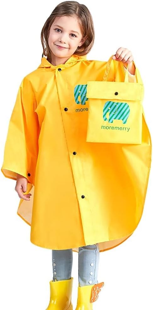 Kids Rain Poncho, Cartoon Hooded Raincoat Jacket Lightweight Schoolbag Waterproof Hoodie Rain Coat Toddler Baby Boys Girls Rain Cape for Sports Riding Camping Traveling Outdoors - Yellow