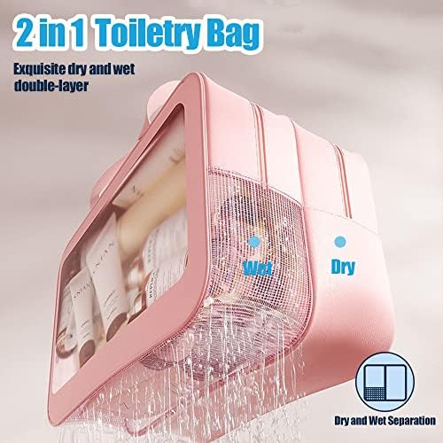 YIMIKE Travel Toiletry Bag,Large Clear Makeup Bags, 2 in 1 Cosmetics Bag,Transparent Skin Care Bag for Toiletries,Waterproof & Draining Make up Bags,PVC Thickened Wash Bag for Women Men (Pink)