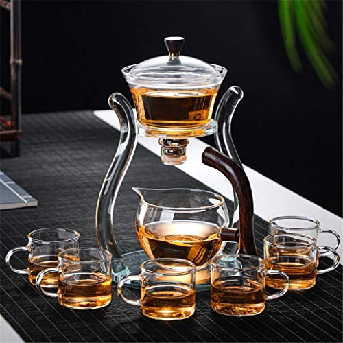 RORA Glass Teapot Set, Automatic Lazy Tea Set, Magnetic Rotating Kungfu Heat Resistant with 6 Tea Cups (Teapot with 6 Bowls)