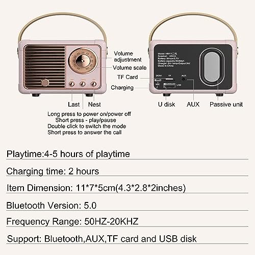 [Upgrade] Retro Bluetooth Speaker, Mini Wireless Bluetooth Speaker, Cute Old Fashion Vintage Decor Style for Kitchen Desk Bedroom Office Party Outdoor (Antique White)