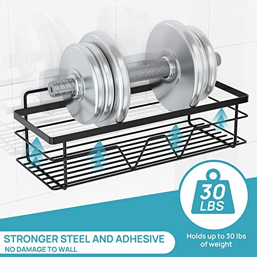 Vtopmart 5 Pack Shower Caddy Shelves Organizer with 4 Hooks, Stainless Steel Bathroom Self Adhesive Rack Storage Shelf for Inside Shower, Wall Organization, Black