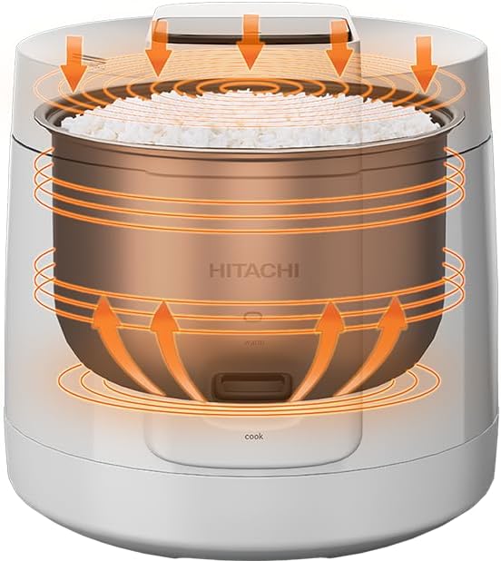 Hitachi Rice Cooker, 1.8 (L) Capacity, 800W-950W Cooking Power, Non-stick inner pot, LED Light Display, Easy to Clean after Cooking, Keeps your food warm for up to 12 hours-White-RZ-S18MNW
