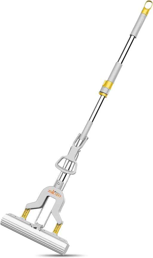 Zalcoon PVA Sponge Mop with Bucket, 3 Extra Ultra Absorbent PVA Sponge Refill, Household Cleaning Tool for Kitchen, Tiles, Multi-Surface Hard Floors - Squeeze Roller
