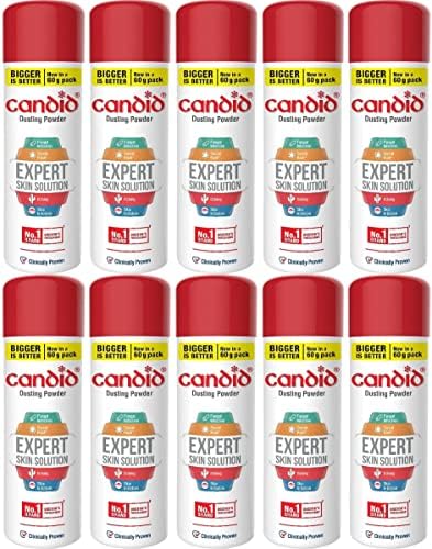 Candid Dusting Powder | Expert Skin Solution |Doctor's Prescribed No.1 Brand | Prevents Sweat Rash, Itching, Fungal Infection & Skin Irritation | Anti-fungal Powder | Clotrimazole | 60g | Pack of 10