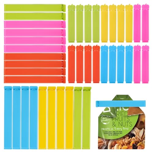 Tahbarshi 40PCS Food Storage Bag Clips Bag Sealing Clips for Food Storage Bags in 2 Sizes & 5 Colors Keep Food Fresh Convenient for Food and Sandwich Bags