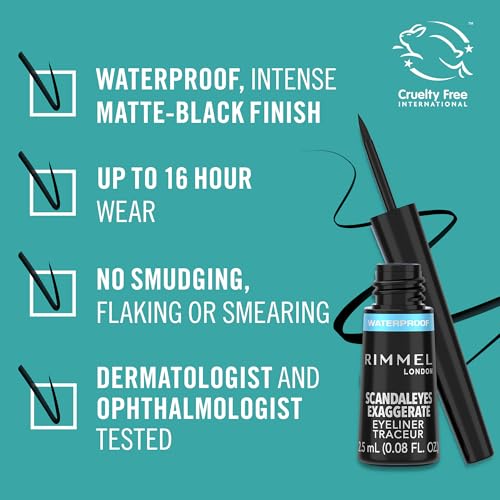 Rimmel London, Exaggerate Waterproof Liquid Eyeliner, Black, 2.5 ml