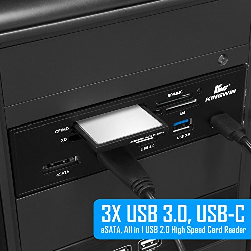 Kingwin Powered Usb Hub 3.0 W/ 1 Usb-C Port, Sd Card Reader & Micro - Sata Power Port W/Lightning Speed Data Transfer Up To 5GBps 5.25" Computer Case Front Bay, Black (Kw525-3U3Cr)