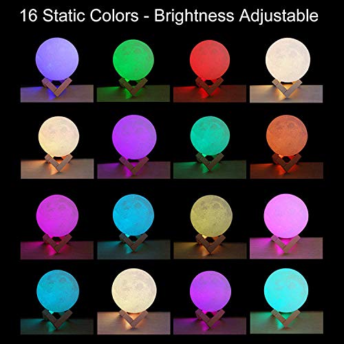 DTOETKD Moon Lamp 3D Printing 16 Colours Moon Light with Stand & Remote & Touch Control and USB Rechargeable (Diameter 12cm ), Best Gifts for Baby Kids Lover Birthday