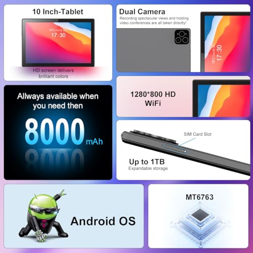 Crelander 10.1 Inch Android 13 Tablet with SIM Card Slot 4G LTE Calling,12GB, 8000mAh Battery, Dual Camera, Bluetooth/WiFi, Bundle with Case, Keyboard, Mouse & Stylus (Grey Black)