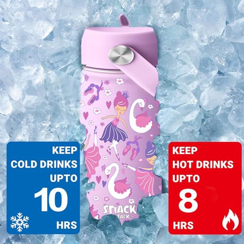 Snack Attack SA Kids Water Bottle for School Insulated water bottle with Straw Lid, Kids water bottle stainless steel, Double Wall, Baby water bottle, Steel water bottle (Lialc Ballerina)