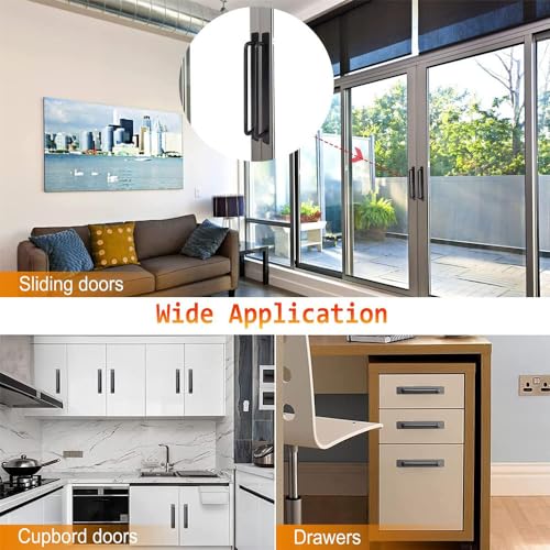 JZS Cabinet Drawer Handles Pulls of Self-Stick Instant,Aluminum Alloy Push Pull Handles Helper with Adhesive Door Handle for Kitchen, Window Sliding Closet,148mm,2PCS,Black