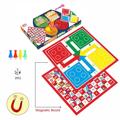 Ankit Toys & Games 2in1 Magnetic Ludo and Snakes & Ladders 12" Board Game Set - Portable, and for Kids and Family Entertainment - Ages 6+ Classic Fun with a Modern Twist (Magnetic Ludo Medium)