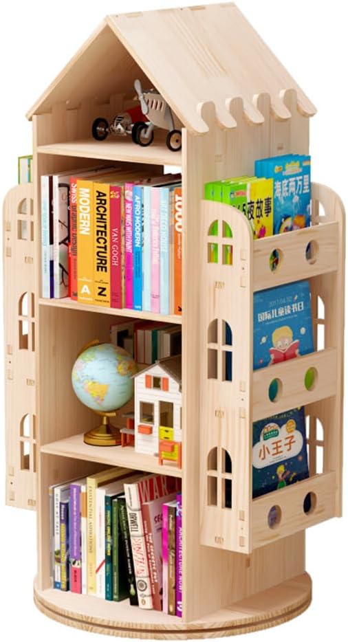 COFOEE Rotating Bookshelf - 360 Display Floor Standing Bookcase Storage Rack for Children, Wooden Organizer Stand for Kids with Bookcase Storage and Display Case