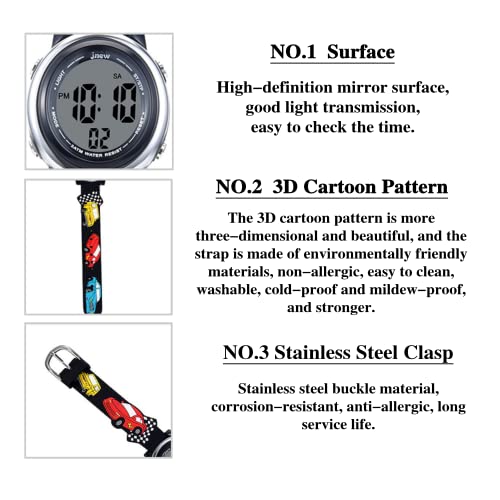 EVCRIERH Kids Digital Watches Toddler 3D Cartoon Wrist Watch 7 Color Luminous Waterproof Sport Watch Electrical Watches with Alarm Stopwatch for 3-10 Year Boys Girls (Black)