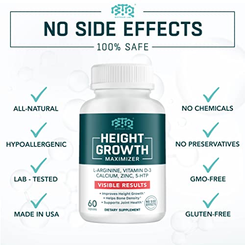 PEAKRISE Height Growth Vitamin Pills - L-Arginine Calcium Zinc Supplement Without Growth Hormone for Everybody - 60 Capsules