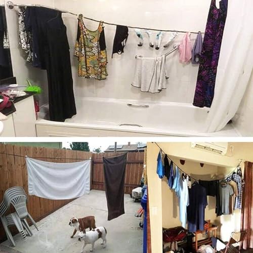 Retractable Portable Clothesline for Travel,Tri-Braided Clothing line with Strong Suction Cups and Metal Hooks, for Indoor Laundry Drying line,Outdoor Camping Accessories, Without Clothes Clips