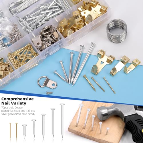 Glarks 279pcs Picture Hanging Kit, Hanging Hardware with Hooks, Wire, Nails, D Ring, Wall Hanging Kit, Heavy Duty Picture Hanger Frame Hook Hardware, Heavy Duty Frame Hanging Hardware for Hanging