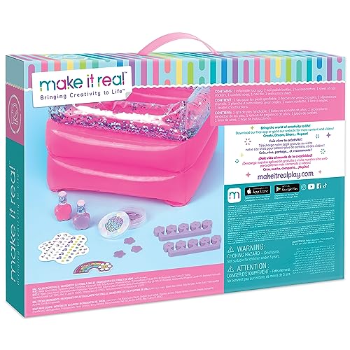 Make It Real: Pamper Yourself Spa Set - 9 pcs, Inflatable Sparkly Foot Bath & Accessories, Nail Polish & Art, Tweens, Girls & Kids Ages 8+