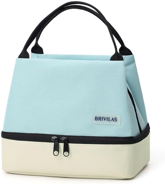 Insulated Lunch Bag,Cartoon Small Bento Tote Bag for Kids Girls & Students, Waterproof Cute Thermal Lunch Box Bag for School, Work, Picnic & Outdoor Activities(Pink Horse) - Light Blue&White