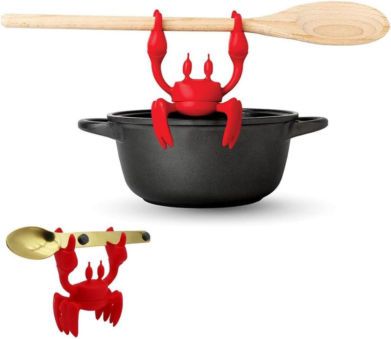 Red the Crab Silicone Utensil Rest, Kitchen Gifts, Silicone Spoon Rest for Stove Top, Heat-Resistant Kitchen and Grill Utensil Holder, Non-Slip Spoon Holder Stove Organizer, Steam Releaser