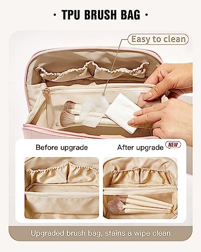 EACHY Travel Makeup Bag,Large Capacity Cosmetic Bags for Women,Waterproof Portable Pouch Open Flat Toiletry Bag Make up Organizer with Divider and Handle
