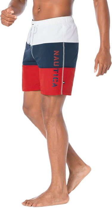 Nautica mens Quick Dry Classic Logo Tri-block Series Swim Trunk Swim Trunks
