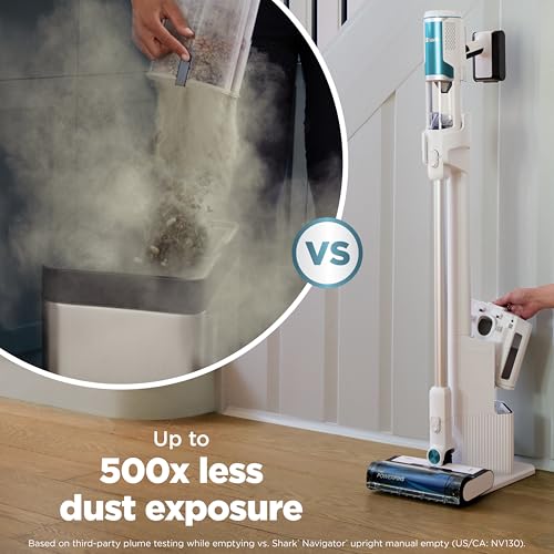 Shark Clean & Empty â€“ Lightweight Cordless Vacuum Cleaner with HEPA Filter, Powerful Suction, Portable, Rechargeable, Auto-Empty System, Stick Vacuum for Pet Hair, Carpets & Hardfloor, White BU3521