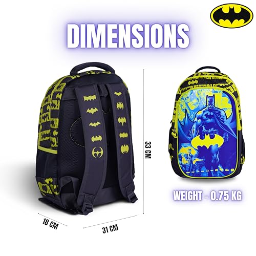 TRUCARE Batman 18 Inch Kids School Bag - Ergonomic Backpack Lightweight, Durable, Students 6+ - Perfect for Travel & School,For Boys