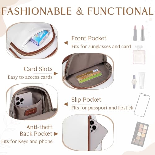 RAVUO Sling Bag for Women, Water Resistant Small Crossbody Chest Bag Trendy with Adjustable Strap Faux Leather Fanny Pack Backpack for Travel Sport Hiking