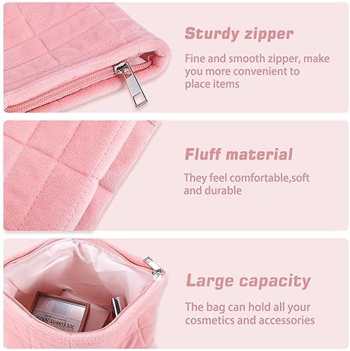 ZLFSRQ 3Pcs Checkered Makeup Bag for Women Large Cosmetic Bag Set Travel Toiletry Bag Makeup Pouch Bag for Purse Pink Zipper Storage Bag Organizer Cute Small Aesthetic Girls Car Essentials Bag
