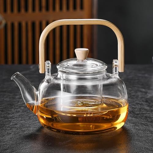 YUEMING Glass Teapot with Infuser, 1000ml Teapot with Glass Strainer for Loose Tea, Heat Resistant Borosilicate Glass Teapot with Removable Infuser, Tea Kettle Safe On Stovetop