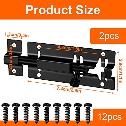 OPULENO Door Sliding Bolt Latch, 3inch Sliding Bolt Latches, 2 Packs Stainless Steel Bolt Locks Hardware with Screw for Window Door Furniture Bedroom Hotel Toilet Bathroom