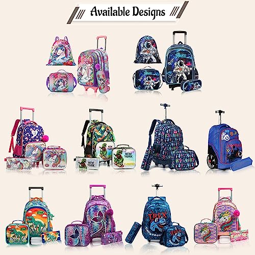Eazy Kids - 16" Set of 3 Trolley School Bag Lunch Bag & Pencil Case Unicorn Chrome - Blue