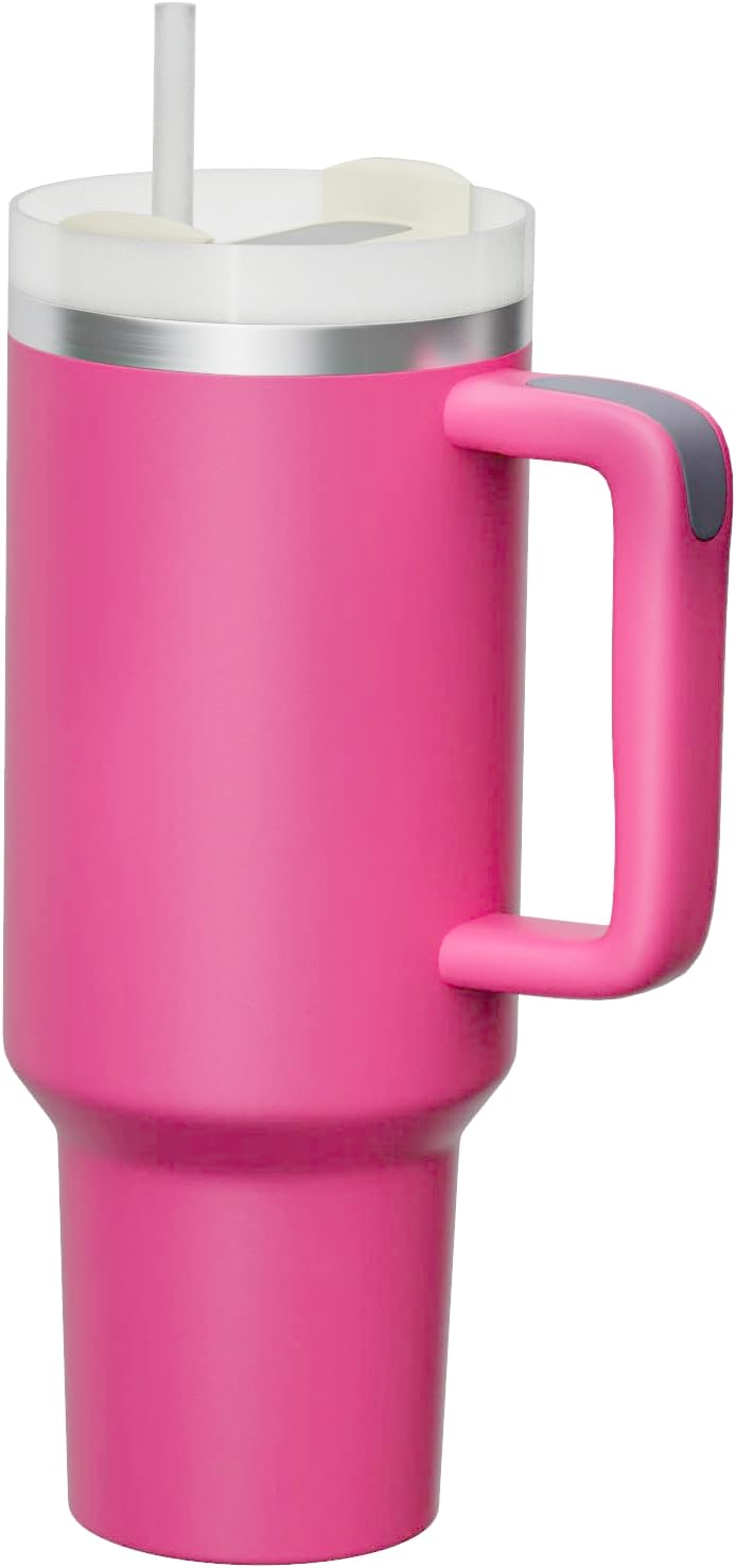 KISSKIND 40 oz tumbler with handle Travel Mug Straw Covers Cup with Lid Insulated Quencher Stainless Steel Water Iced Tea Coffee Gift Purple