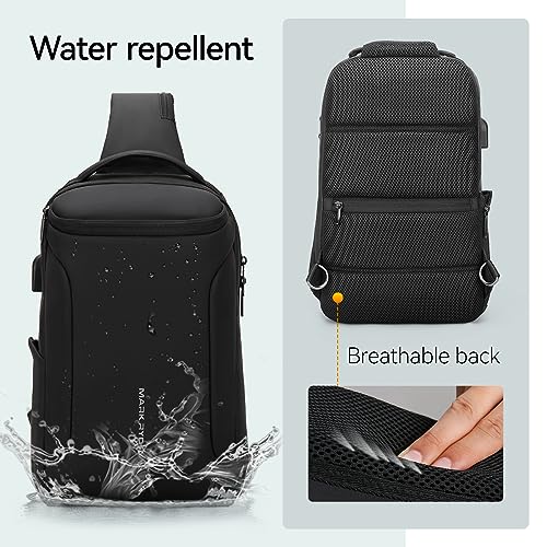 MARK RYDEN Sling Bag Men's Chest Bag Shoulder Bags Crossbody Backpack for 9.7 Inch / 12.3 Inch iPad Waterproof Anti-Theft Shoulder Bag, black, L, Elegant