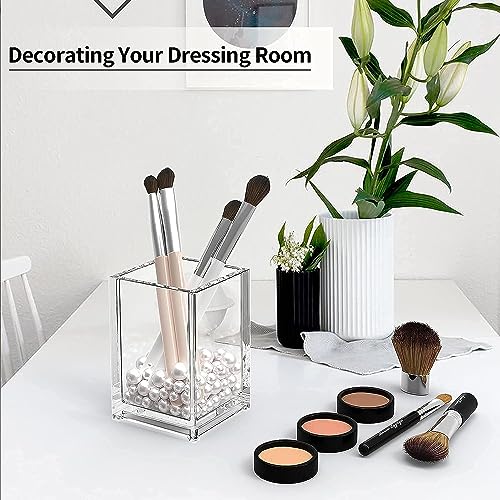 Benting Clear Acrylic Pencil Pen Holder Cup,Desk Accessories Holder,Makeup Brush Storage Organizer,Modern Design Desktop Stationery Organizer for Office School Home Supplies (4)