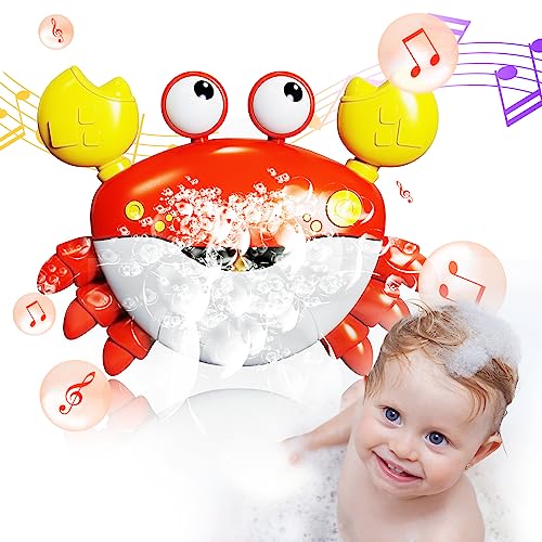 GLZOOO Crab Bath Toys: Bath Toys for Toddlers, Blow Bubbles and Plays 12 Children’s Songs, Sing-Along Bath Bubble Maker for Baby (Red)