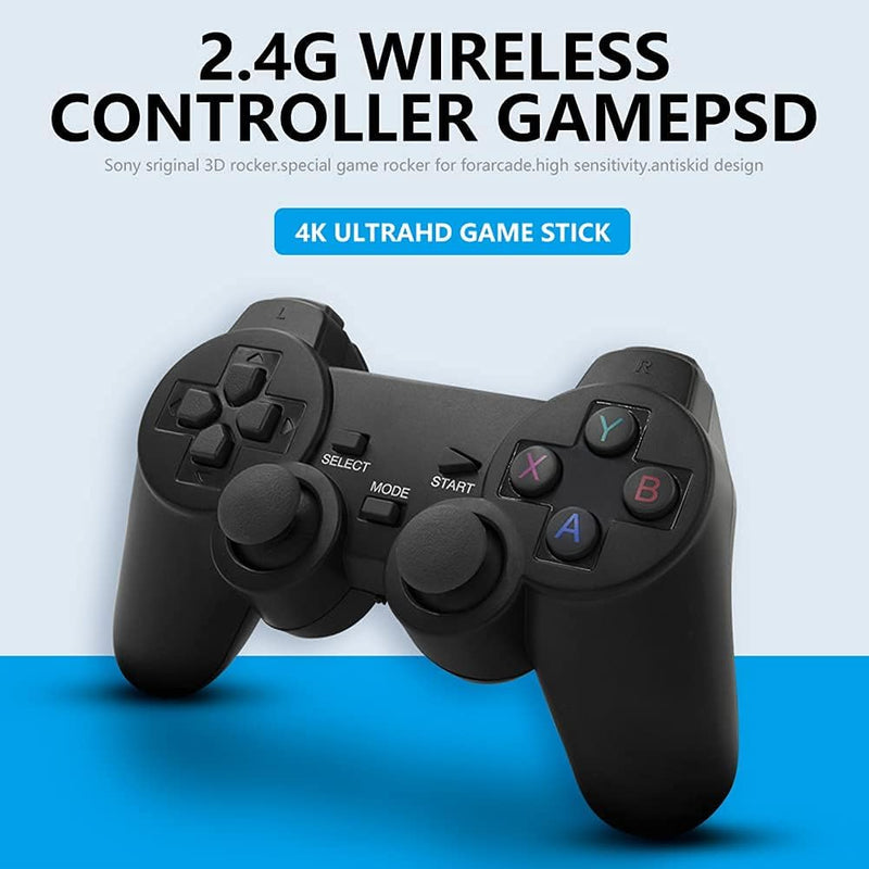 Integrated retro 4K game console with dual 2.4G wireless controllers, plug-and-play video game stick, built-in 3,500 games, 9 classic emulators, high-definition HDMI output for TV (64G, 10000+ games)